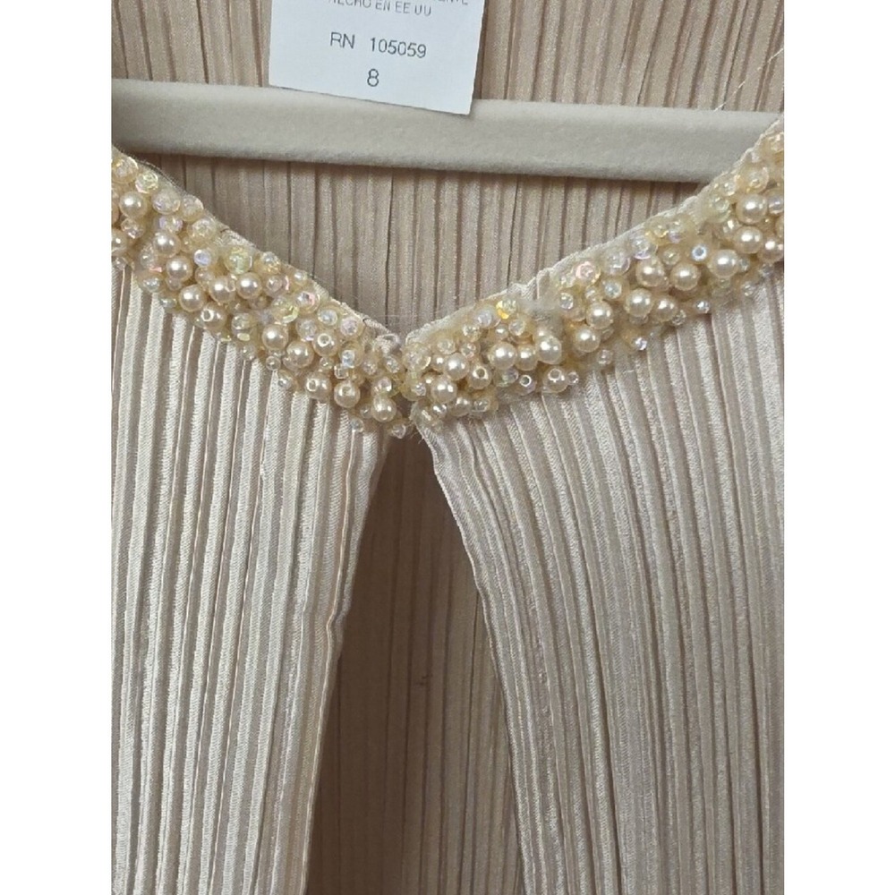 Xscape Vintage Ivory Shimmer Pleated Open-Front Blazer with Pearl Neckline SZ 8 - Picture 4 of 5